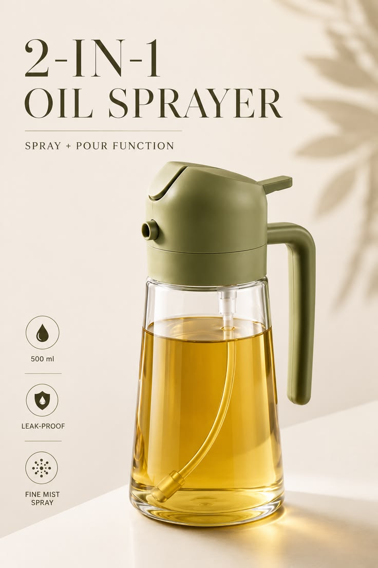 2 In 1 Oil sprayer and dispenser - 500ml Glass bottle